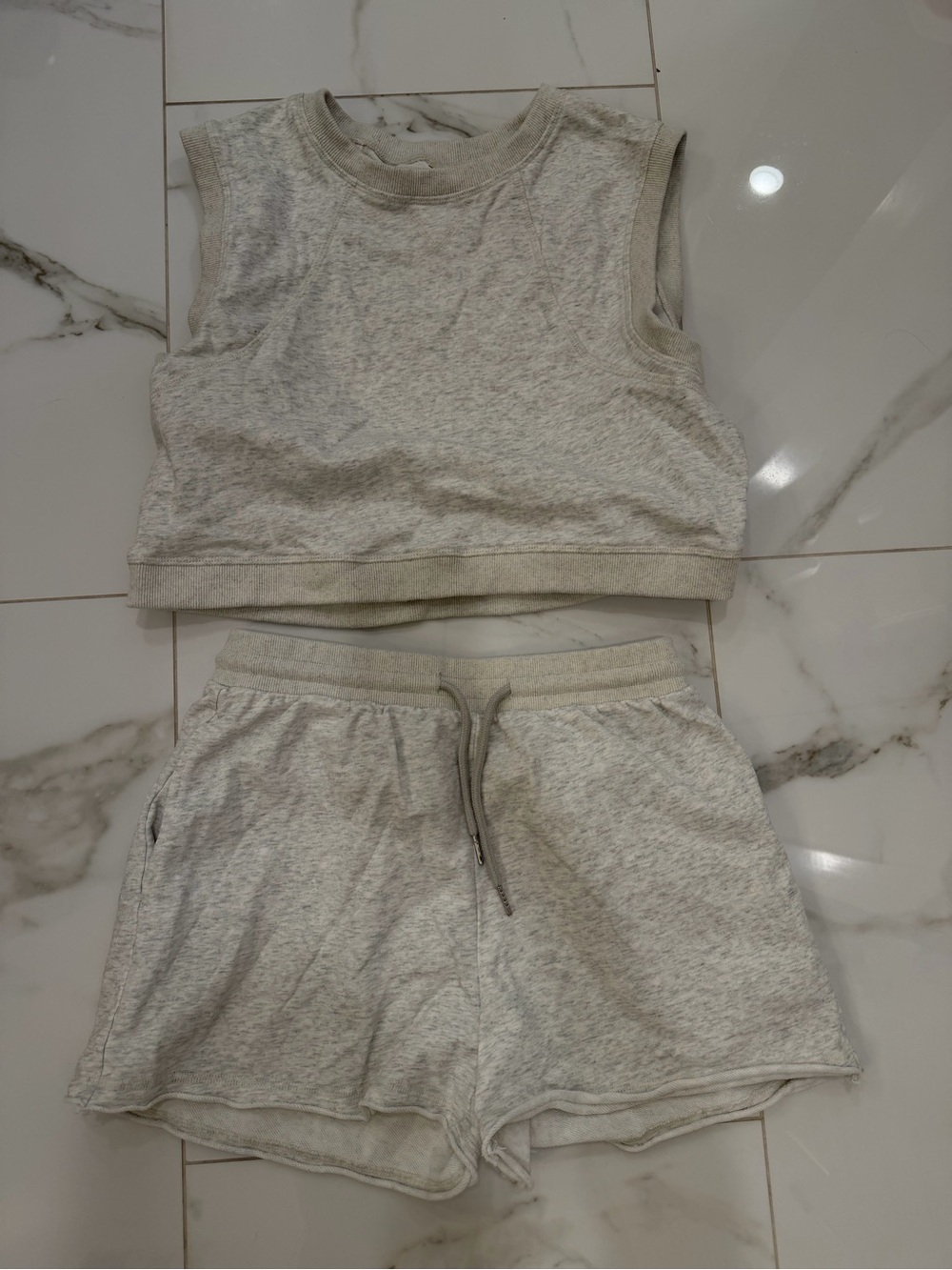 Women's Lounge Crop Tank and Shorts Set - Light Heather Gray